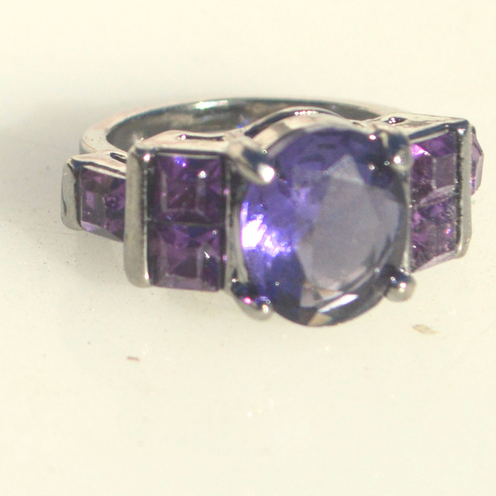Purple Amethyst Black Gold 18k Ring Size 7 Dinner - Picture 2 of 6
